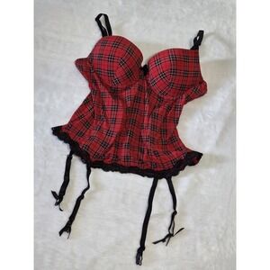 Adore Me Womens Size 36C Daisy Corsets Lavish Red Plaid Underwire Bustier Grunge